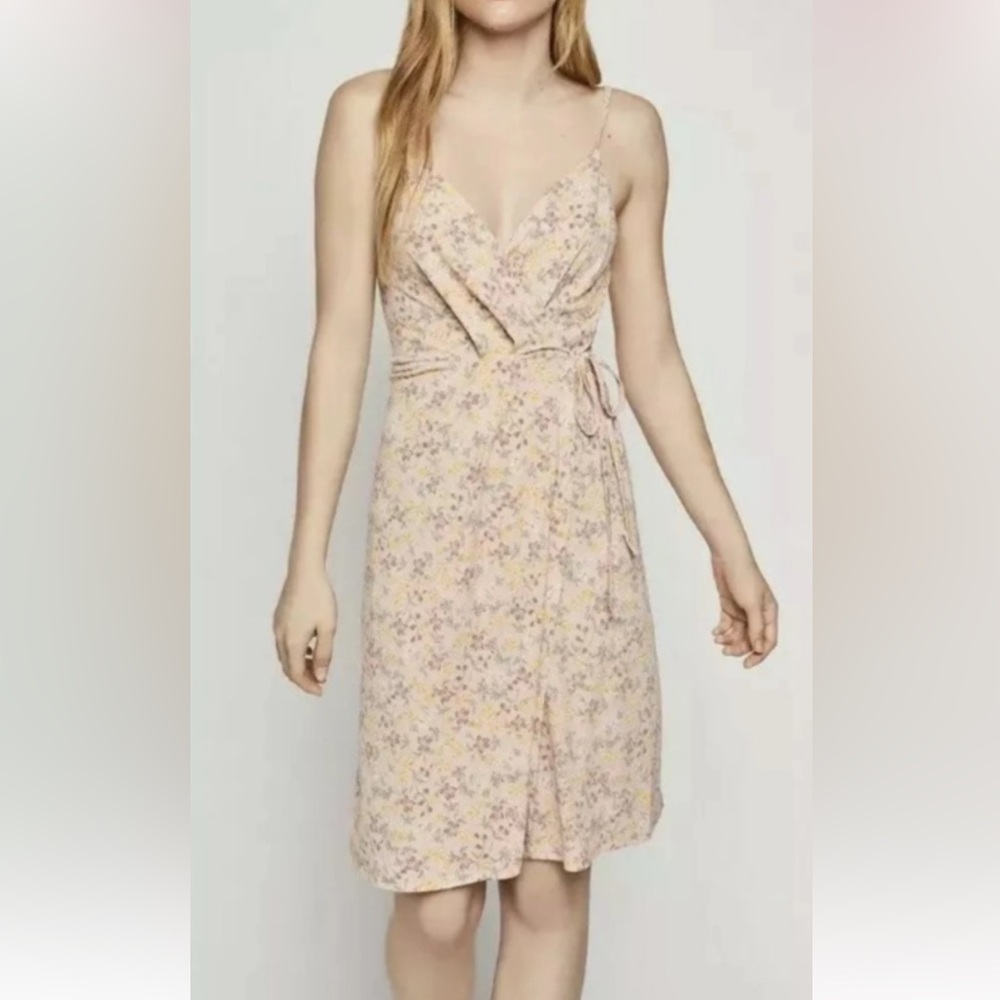 BCBG Generation Floral Wrap Pleated Dress Rose Smoke Size XS